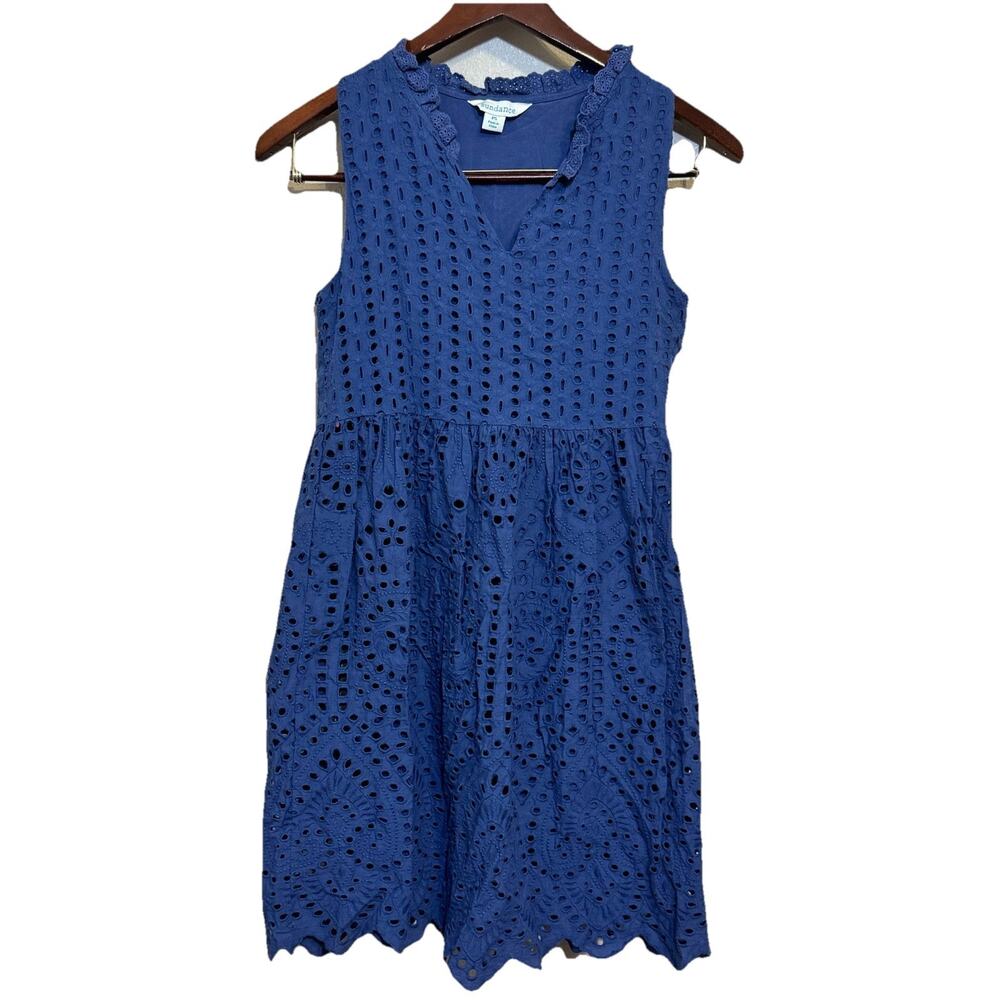 Sundance Eyelet Promise Dress Blue Petite Small Scalloped Ruffle V Neck Romantic
